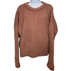 Micaela Greg Womens Brown Wool Knit Sweater Sz L‎ Chunky Fiber Arts Fisherman